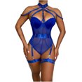 thumbnail image 2 of HUPOM Women's Panties Mid Waist Belt Jumpsuit Sleep Bodysuit on Clearance Blue Size XL, 2 of 9