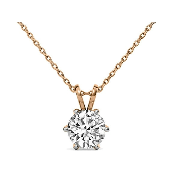 Lab Grown Diamond Pendant Necklace | IGI Certified 1.5 Carat 6 Prong Solitaire Diamond Pendant Necklace With Chain | F-G Color, VS1-VS2 Clarity | 14K Rose Gold | Friendly Diamonds