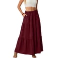 thumbnail image 6 of Women's A-Line Maxi Skirt with Pockets, Solid Color High Waist Drawstring Casual Skirt, Loose Long Skirt for Daily Wear and Travel,Wine,L, 6 of 6