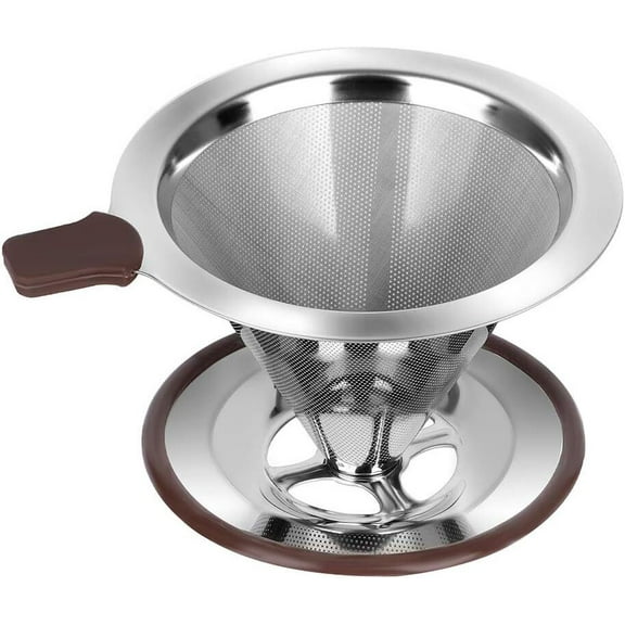 LQQBOX Pour Over Coffee Dripper, Reusable Paperless Coffee Filter,Professional Stainless Steel Drip Cone Brew Coffee Strainer,Upgraded Double Micro Mesh Filter with Cup Stand