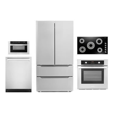 Cosmo 5 Piece Kitchen Appliance Package With 36" Electric Cooktop 24" Built-in Fully Integrated Dishwasher 24" Single Electric Wall Oven 17.3" Built-In Microwave & French Door Refrigerator