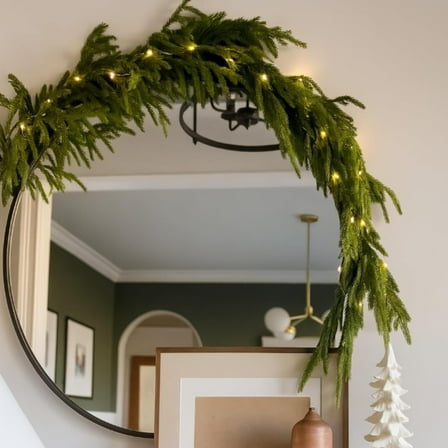 Guvpev 4FT Christmas Garland with Lights - Artificial Norfolk Pine Garland, Realistic Cypress Faux Greenery Garland Christmas Decorations for Mirror, Mantel, Table, Indoor Outdoor Holiday Decor