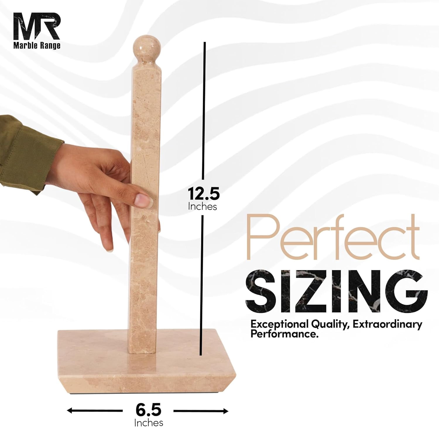 Radicaln Verona Marble Paper Towel Holder 12.5" Stone Paper Towel Organizer for Kitchen Countertop Storage, Kitchen Essentials, Elegant Freestanding Roll Stand for Bathroom and Home Décor