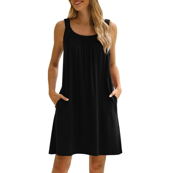 GEWSEY Summer Dresses for Women Casual Sundress with Pocket Beach Cover Up Swimsuit Black, L