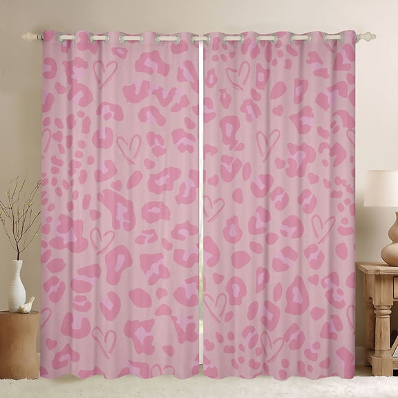 jejeloiu Leopard Print Texture Black Out Curtains,Modern Abstract Geometric Curtains Pack of 2 (42x63 Each),Pink Cheetah Pattern Bedroom Curtains For Girl,Microfiber Bedroom Decor