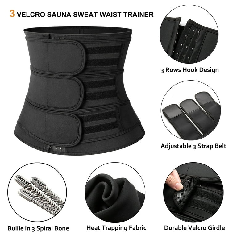 KIWI RATA Waist Trainer for Men Sweat Waist Trimmer Corset with 3 Straps Stomach Wraps Zipper Neoprene Workout Belt