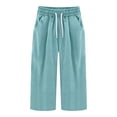thumbnail image 5 of LAJPXKHY Capri Pants for Women Cotton Linen Summer Lightweight Thin Casual Elastic Drawstring Waist Straight Leg Capris with Pockets, 5 of 5