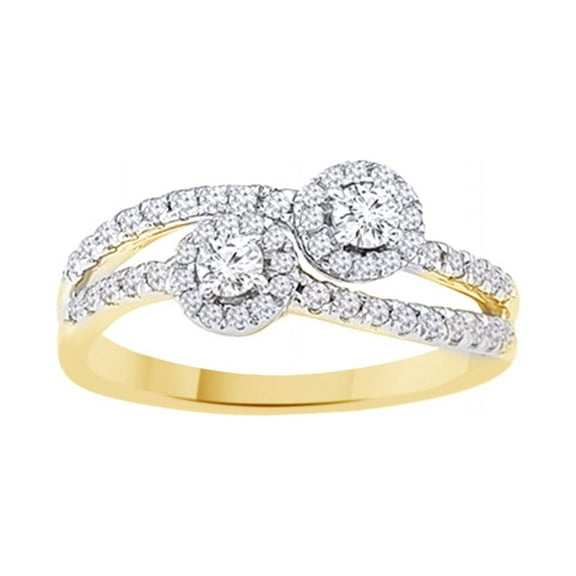 AFFY White Natural Diamond Two-Stone Ring In 10k Yellow Gold (0.5 Cttw)