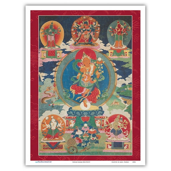 Sherab Jamma - The Loving Mother of Wisdom - Bon Deity - Vintage Tibetan Thangka Buddhist Painting - Master Art Print (Unframed) 9in x 12in