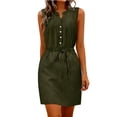 thumbnail image 3 of ClodeEU Women's Sleeveless V Neck Shirt Dress,Casual Button Down Mini Dress with Waist Drawstring Green,Women's Plus XXL, 3 of 7