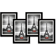Studio 500 4 PC Value Luxury Pack 12 by 18-inch Black Solid Wood Wall Poster Frames, with Acid Free off White Mat for 11 by 17 Poster Frames, Tempered Glass, Metal and Pine Wood