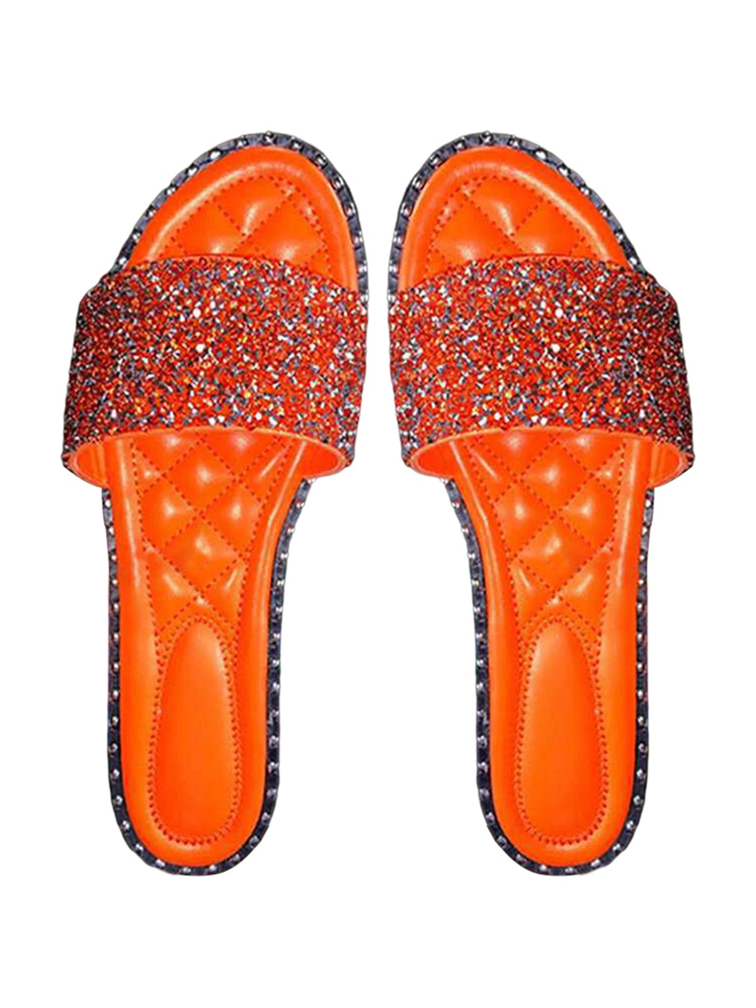 Fangasis Crystal Slides for Women Flat Toe Rhinestone Sandals Slip On Sparkle Beach Slippers US Size 4.5-11.5 Walmart.com