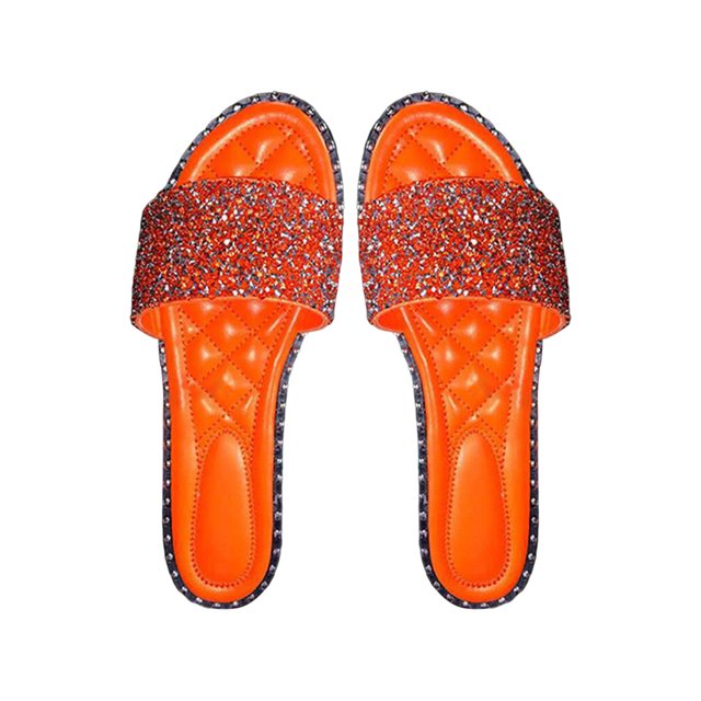Crystal Slides for Women Flat Open Toe Rhinestone Sandals Slip On Sparkle Beach Slippers US Size 4.5-11.5