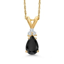 Gem Stone King 14K Yellow Gold Black Onyx and White Diamond Pendant Necklace for Women | 0.93 Cttw | Gemstone December Birthstone | Pear Shape 8X5MM | With 18 inch Chain