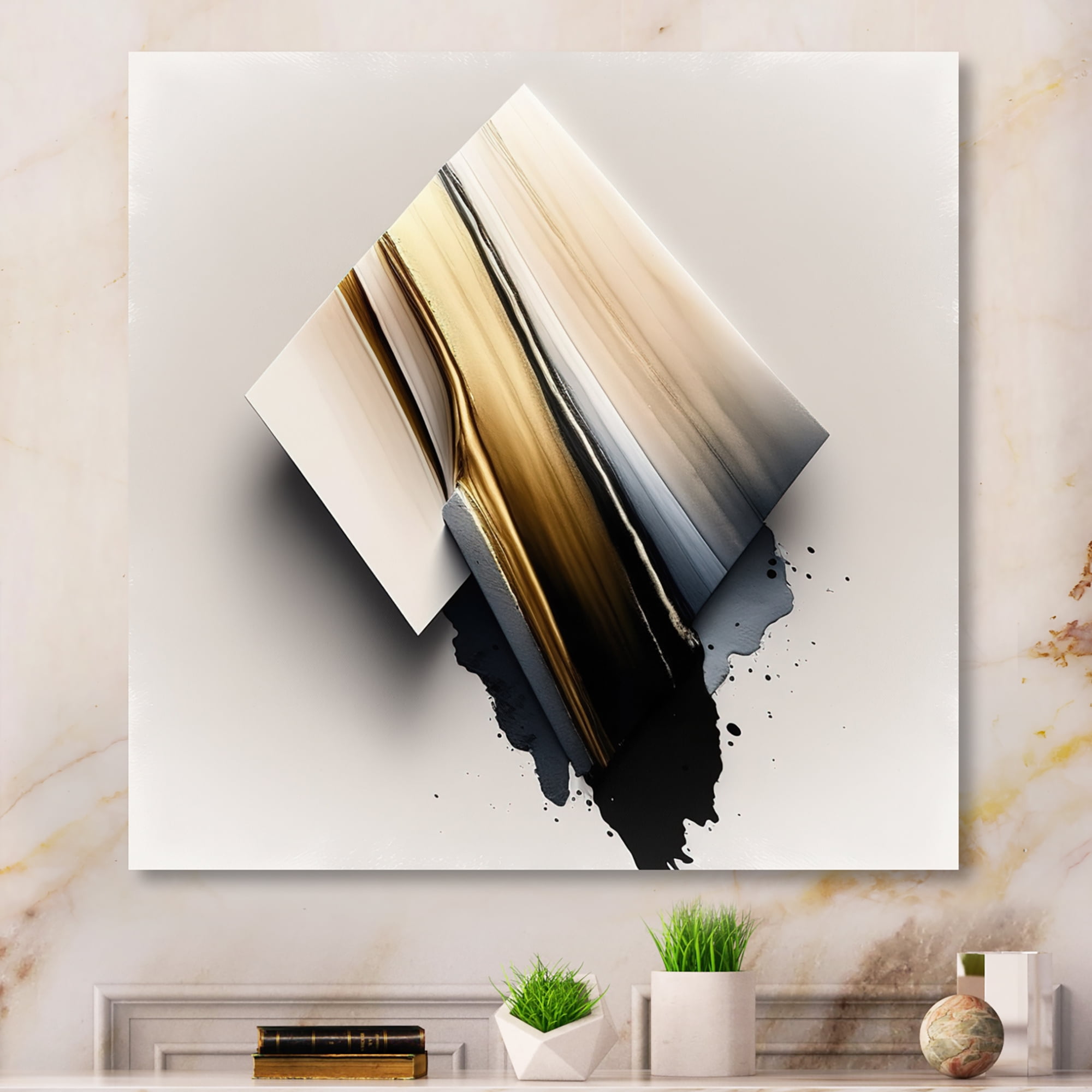 Designart Black And Gold Cubic Expression III Canvas Wall Art