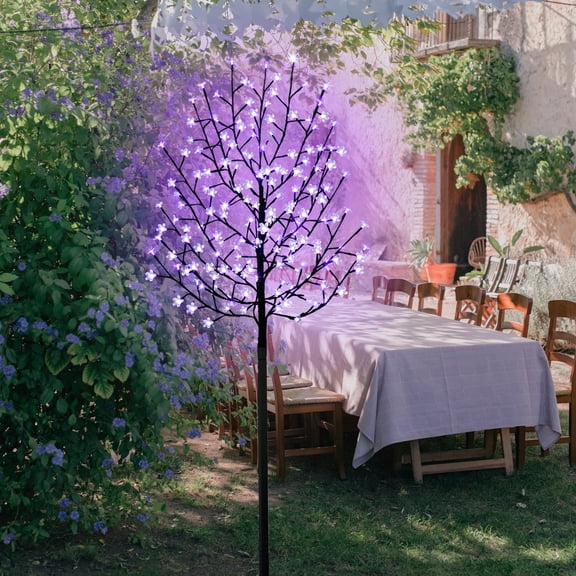 Fuchsun Led Cherry Blossom Tree Plug-in Garden Tree Purple Blink Mode Outdoor Decoration, 6 ft