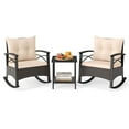 thumbnail image 2 of Costway 3 PCS Rattan Rocking Chair Set with Acacia Wood Tabletop Armrests for Porch Balcony Mix Brown + Beige, 2 of 10