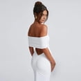 thumbnail image 6 of Women's Off Shoulder Corset Ruched Bodycon Formal Guest Dresses Maxi Dress for Wedding Cocktail White S, 6 of 10