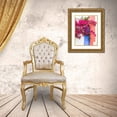 thumbnail image 3 of Eggers, Julie 25x32 Gold Ornate Wood Framed with Double Matting Museum Art Print Titled - Portugal-Obidos-Dark pink bougainvillea vine against a blue-orange and white striped wall, 3 of 4