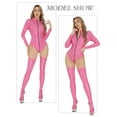 thumbnail image 6 of Aivtalk Teddy Leather Bodysuit for Womens Wet Look Catsuit Shiny Glossy High Cut leotard Ladies Thong Bodycon Jumpsuit Valentine's Day Long Sleeve Zipper Clubwear M Pink, 6 of 7