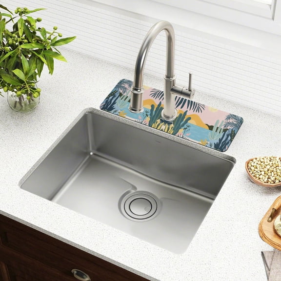 Yayeee Faucet Mat for Kitchen Sink 14.7" Diatomite Long Splash Guard Pad, Boho Style Sun