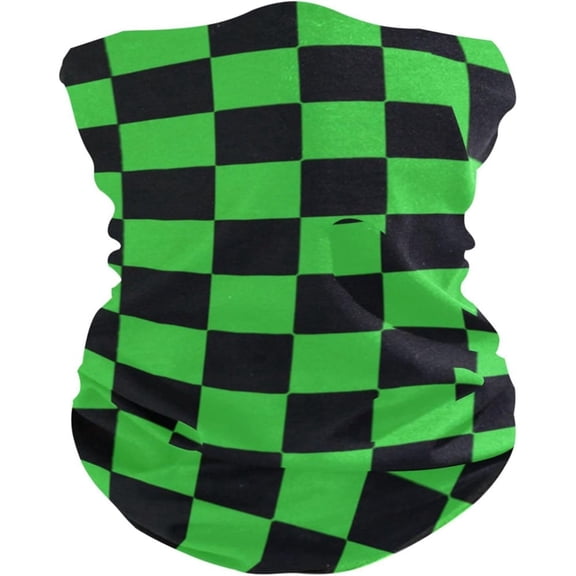Ruizzi Green & Black Checkered Neck Gaiter, Breathable UV Protection Face Bandana for Outdoor Sports & Cycling