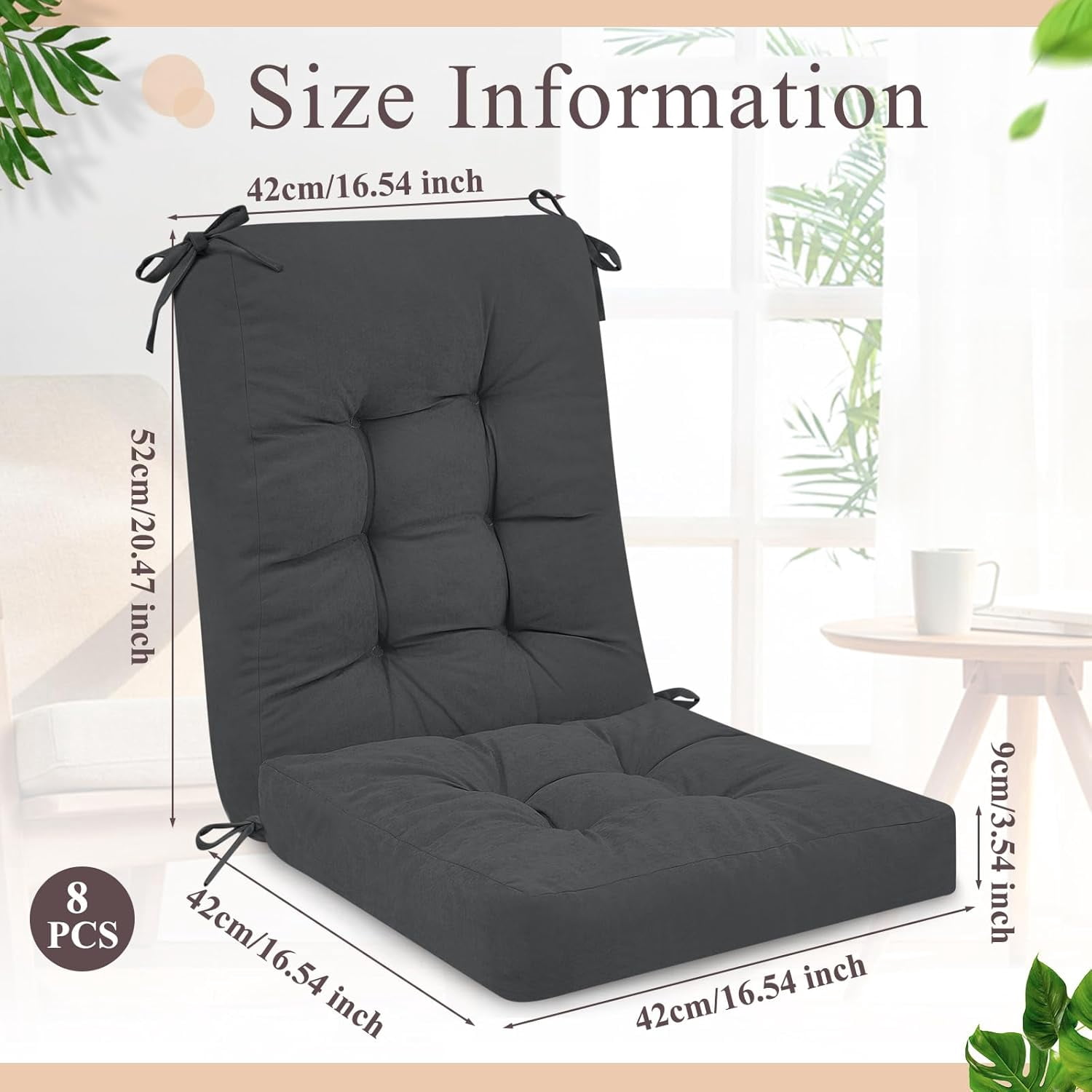 4 Sets Outdoor Patio Chair Cushions Seat High Back Tufted Pillow Replacement Rocking Chair Cushions Pads for Patio Summer Seasonal Indoor Home Office (Dark Gray)
