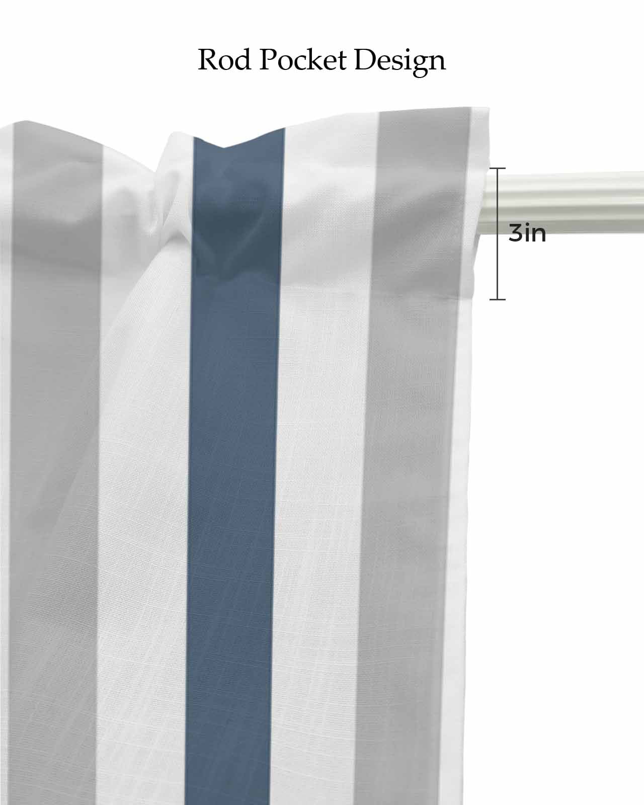 Blue Gray Striped Kitchen Valances for Windows Farmhouse Linen Window Valance Curtain for Living Room Window Treatment Farmhouse Stripe Art Valance Rod Pocket Topper Drape, 54 x 18 Inch