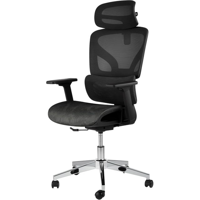 Twister.CK Ergonomic High Back Mesh Office Chair, Adjustable Armrest, Lumbar Support & Headrest, Slide Seat & Tilt Lock, Rolling Computer Desk Chair for Home Office, Black
