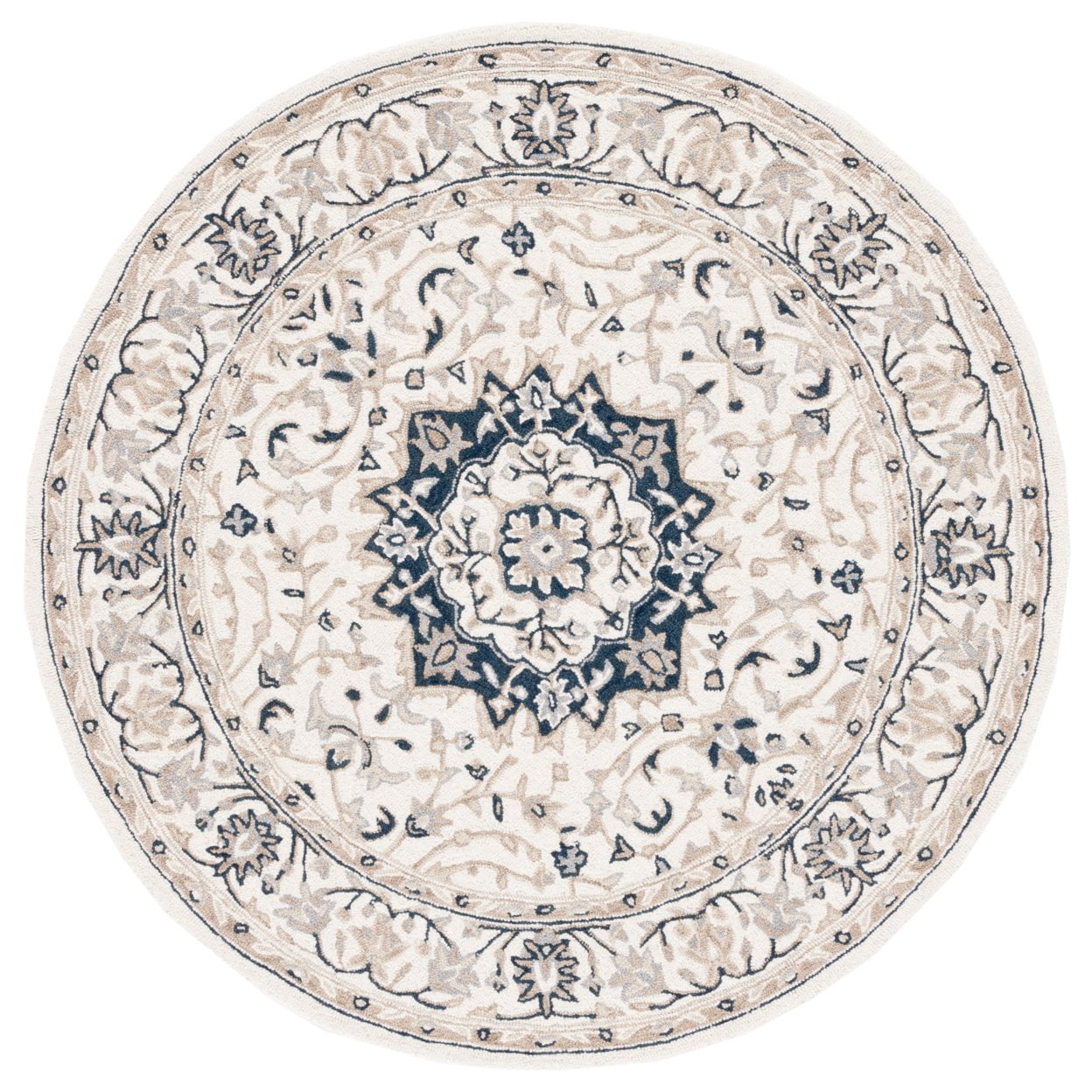 SAFAVIEH Micro-Loop Diamond Geometric Area Rug, Ivory/Navy, 5' x 5' Round