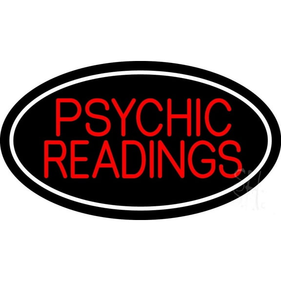 Red Psychic Readings White Border LED Neon Sign 13 x 24 - inches Black Square Cut Acrylic Backing, with Dimmer - Bright and Premium built indoor LED Neon Sign for Storefront.