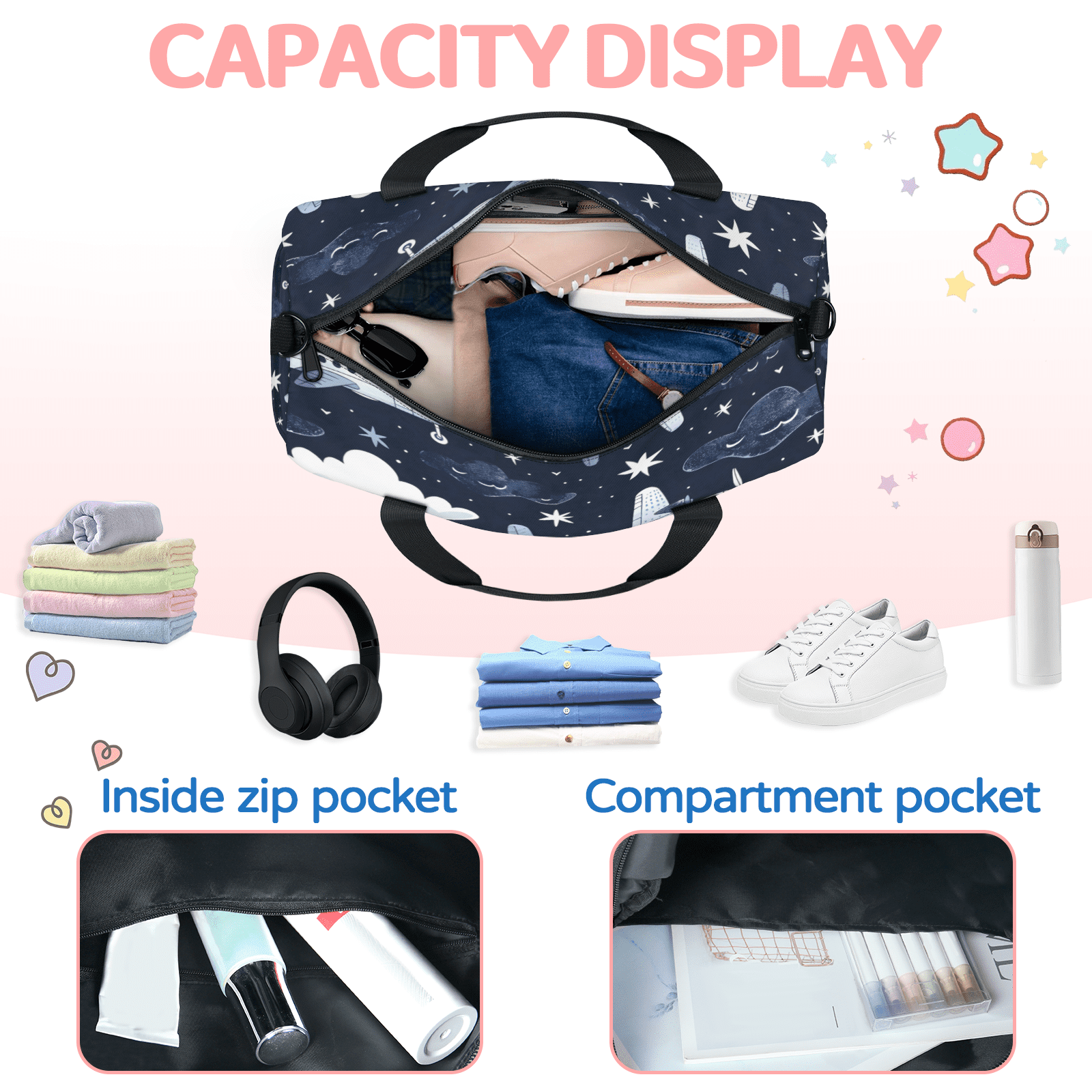 Herdesigns Aircraft Airplane Travel Duffle Bag Sports Yoga Weekender Overnight Carry on Workout Bags Lightweight Waterproof Gym Tote Bag for Women
