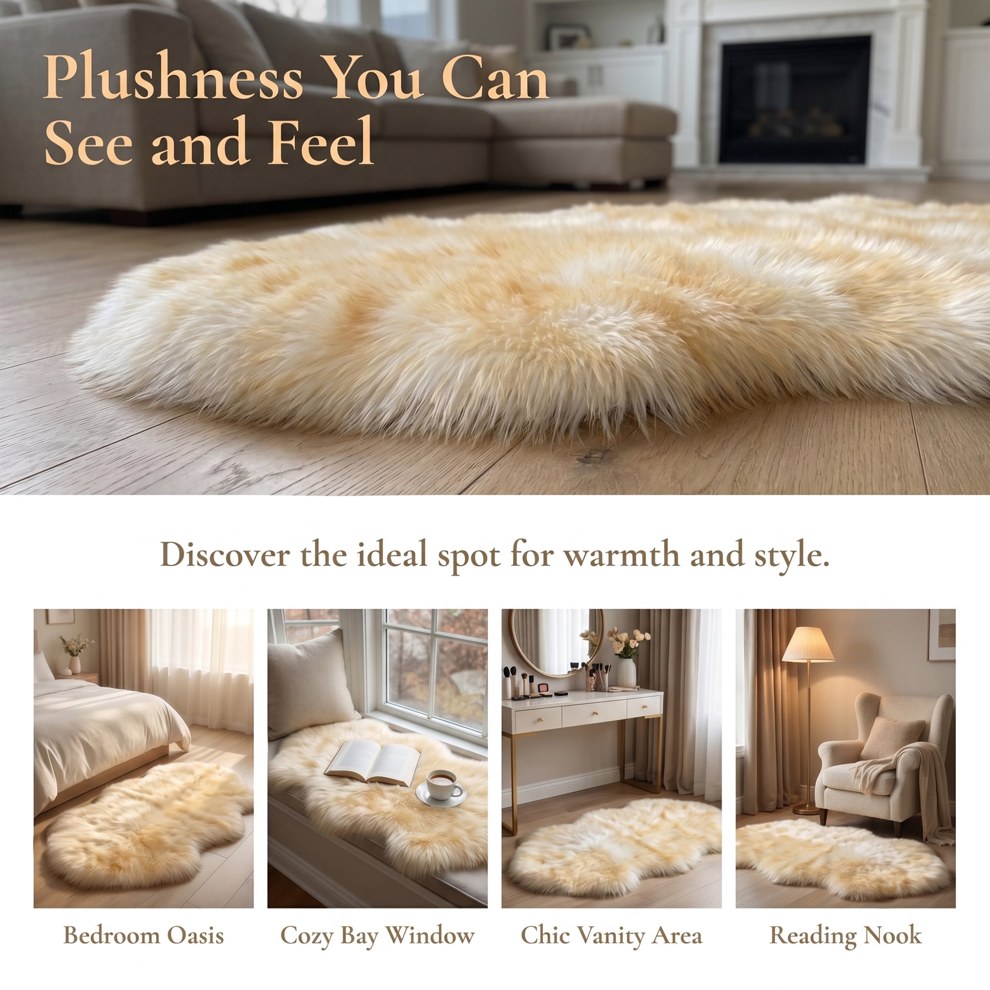Unique Bargains Ultra Fluffy Bedroom Non Slip Fuzzy Shaggy Area Rug 35" x 24" White Yellow
