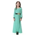 thumbnail image 4 of NAFUU Kid Girls Dress Solid Color Crew Neck Long Sleeve Abaya Dresses Long Robe For Kids Middle Casual Summer Outfit Tween Girls Dresses Formal,Light Green,5-6 Years, 4 of 9