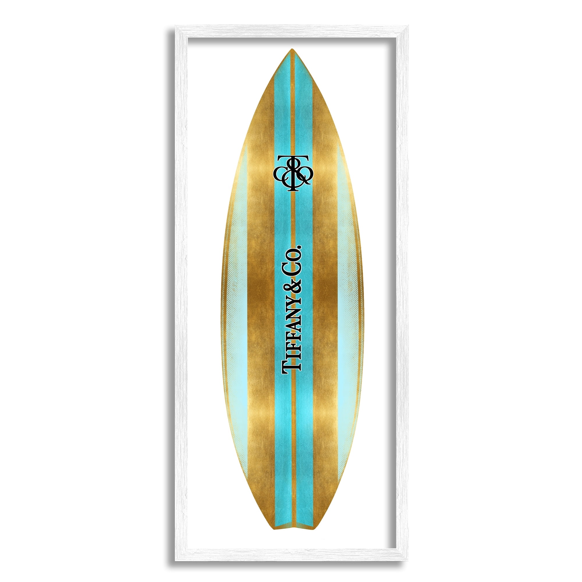 Stupell Industries Turquoise Fashion Glam Striped Designer Surfboard Emblem Framed Wall Art, 13 x 30, Design by Madeline Blake