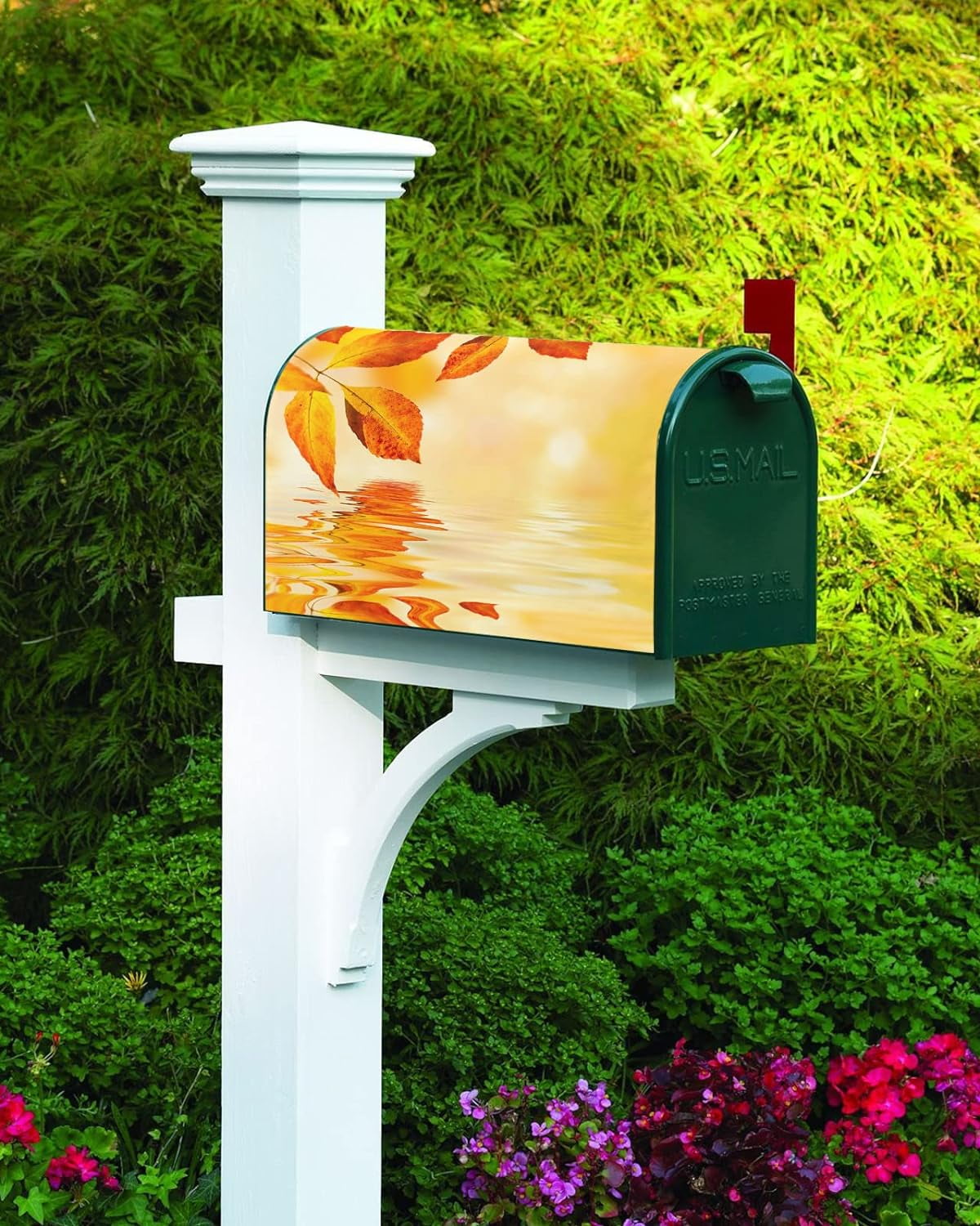 Mailbox Cover Magnetic Mailbox Wraps, Autumn Water Surface Golden Yellow Fallen Leaves Mailbox Covers Standard Size 18x21 Inch Mail Wrap Post Letter Box Decoration for Outdoor Gardern Yard