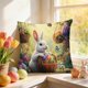 thumbnail image 5 of Cubiertas de Almohada Al Aire Libre Conejos de Primavera Huevo de Pascua Floral Sofá Cubierta de Cojín Decorativo Funda de Almohada Decorativa de Vacaciones 45x45cm/17.72x17.72In Cubiertas de Almohada, 5 of 6