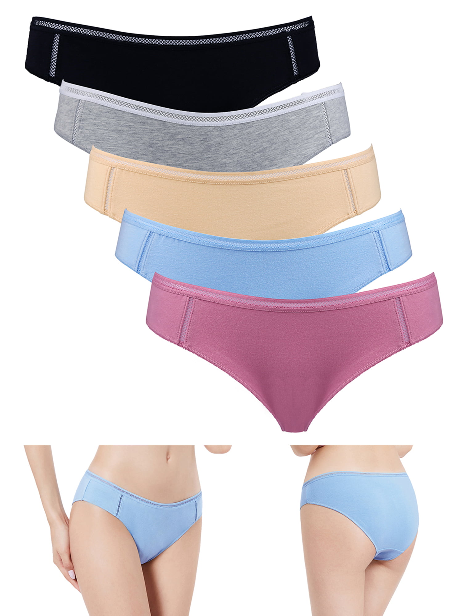 BeautyIn Women's Cotton Brief Underwear 5 Pack Comfort Hipster Panties 