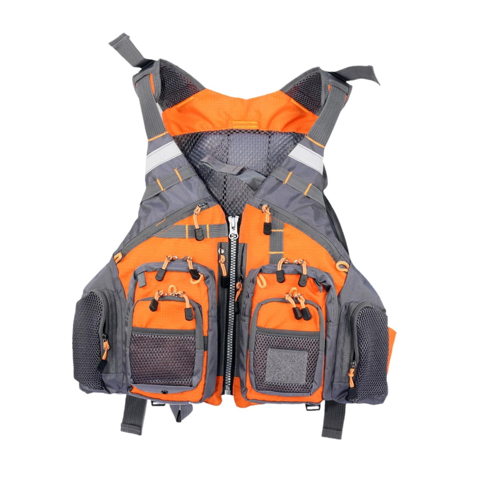 DimyFew Fishing Vest Life Vest Adjustable Size Reflective Multipurpose Comfortable Multi Orange