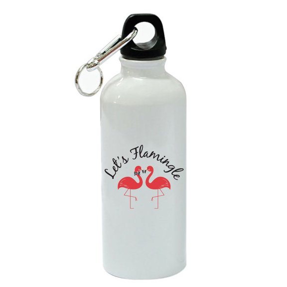 Let's Flamingle White Aluminum Sports 20 oz Water Bottle
