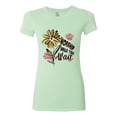 thumbnail image 2 of Wild Bobby Worship While You Wait Sunflower Pink and Yellow Inspirational/Christian Women Slim Fit Junior Tee, Mint, X-Large, 2 of 6