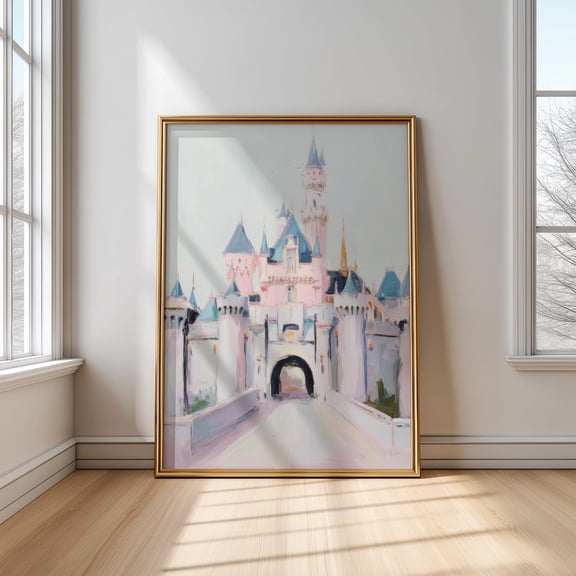 Pastel Magic Castle Poster: Pink & Blue Nursery Wall Art, Unframed Poster Size 8x12