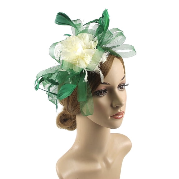 CXHEGBEJ Fascinators Hat for Women Bride Tea Party Pull On Headband Kentucky Derby Wedding Flower Cocktail Mesh Feathers Hair Clip Headdress Beige