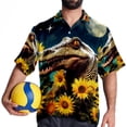 thumbnail image 4 of Crocodile Starry Sky Sunflower Men's Casual Poplin Button Down Short Sleeve Hawaiian Beach Shirt, 4 of 6