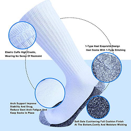 Enerwear Men's Cotton Moisture Wicking Heavy Cushion Crew Socks 10P/6P Pack 