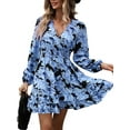 thumbnail image 3 of Women'S Floral Mini Dress Long Sleeve Casual V Neck Chiffon Modest Boho Flowy Fall Wedding Guest Dresses Royal Blue XXL, 3 of 9