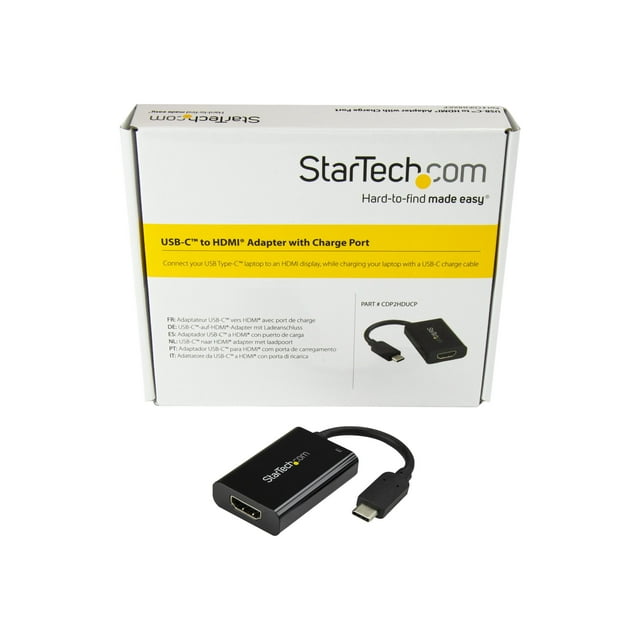 StarTech.com USB C to HDMI 2.0 Adapter with Power Delivery, 4K 60Hz USB Type-C to HDMI Display/Monitor Video Converter, 60W PD Pass-Through Charging Port, Thunderbolt 3 Compatible, Black - USB-C Display Adapter (CDP2HDUCP) - Adapter - 24 pin USB-C male to HDMI, USB-C (power only) female - black - USB Power Delivery (60W), 4K60Hz (4096 x 2160) support