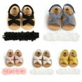 thumbnail image 4 of Infant Baby Girls Summer Sandals with Flower Soft Sole Newborn Toddler First Walker Crib Dress Shoes + Headband 0-18Months, 4 of 6