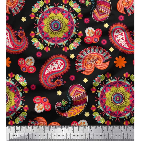 Soimoi Cotton Duck Fabric Mandala & Paisley Ethnic Decor Fabric Printed Yard 42 Inch Wide