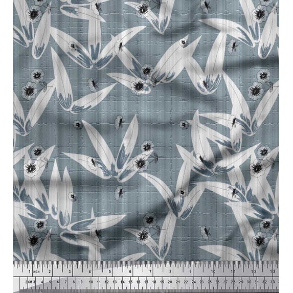 Soimoi Cotton Poplin Fabric Texture,Leaves & Black Sketch Flower Print Sewing Fabric Yard 56 Inch Wide